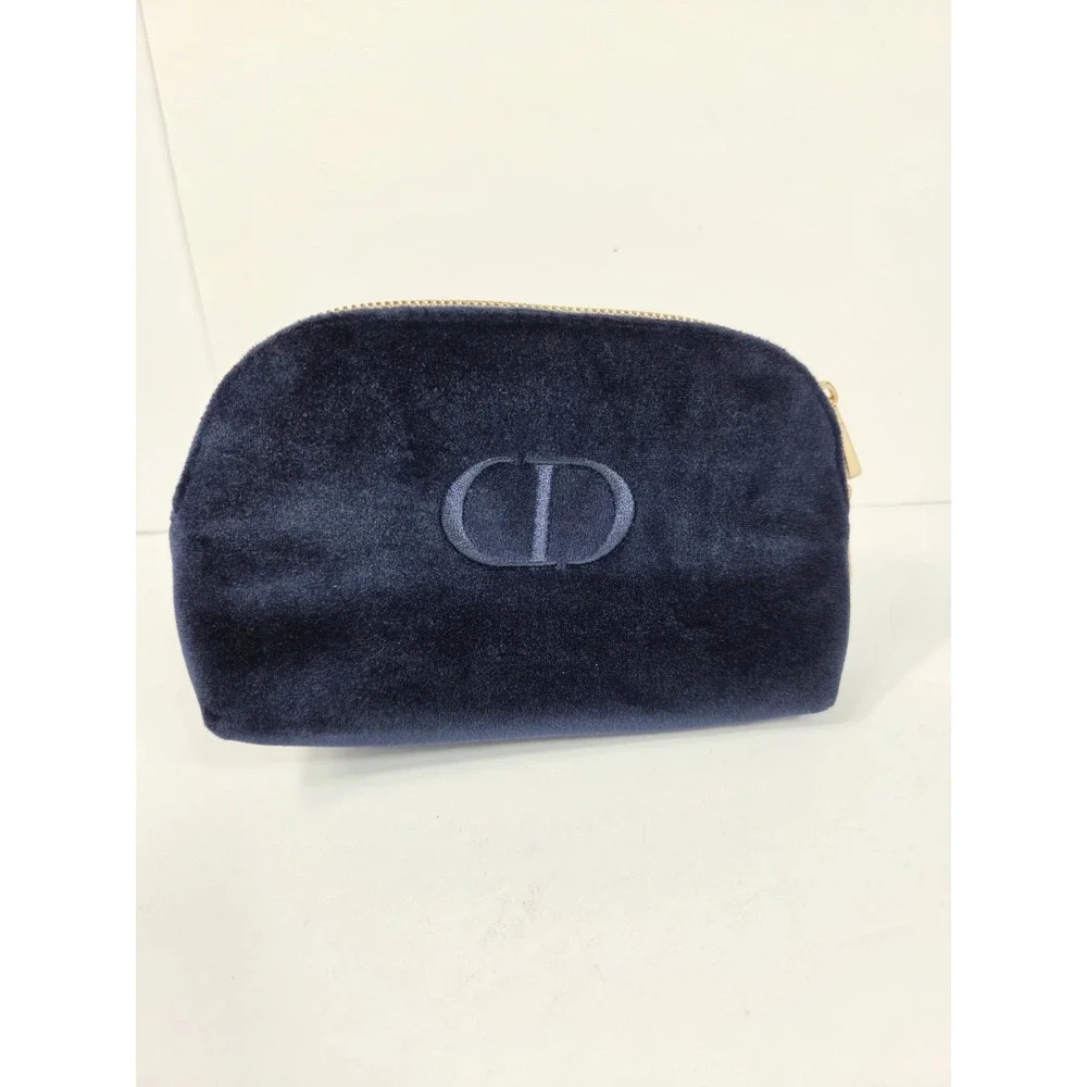 Christian DIOR CD Logo Navy Blue Velvet Cosmetic Zip Pouch Promo